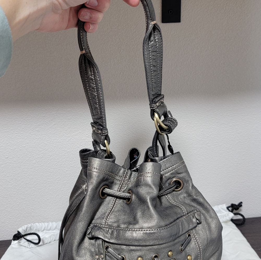Hayden Harnett Salina Drawstring Pewter Bucket Shoulder Bag NWT - Picture 5 of 6